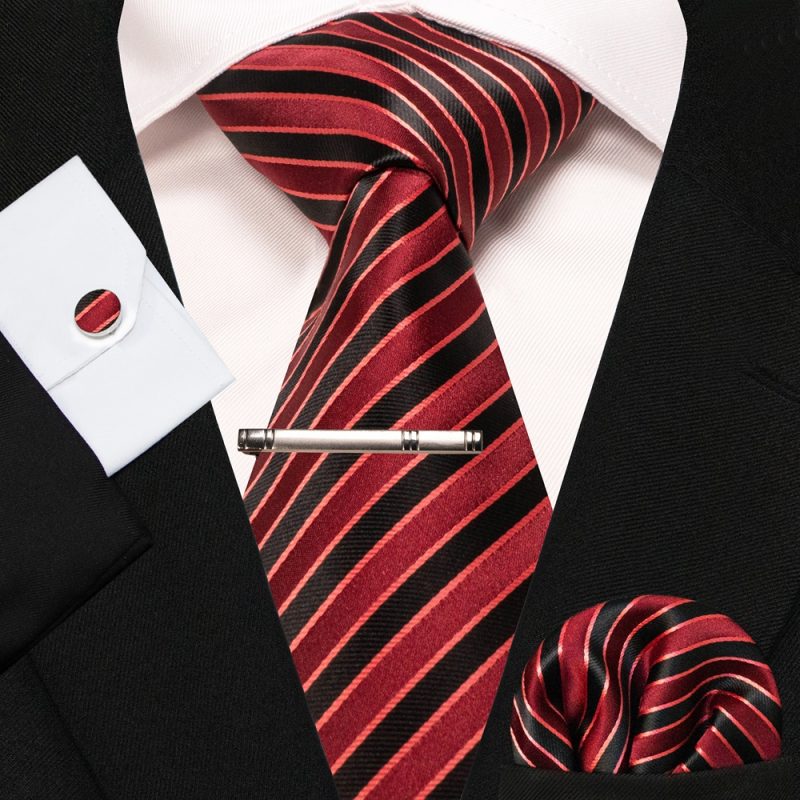 8cm Silk Mens Ties Green Black Ties plaid stripe NeckTie Pocket Square Cufflinks Tie clips Set Men's Wedding business Party Tie - Image 20
