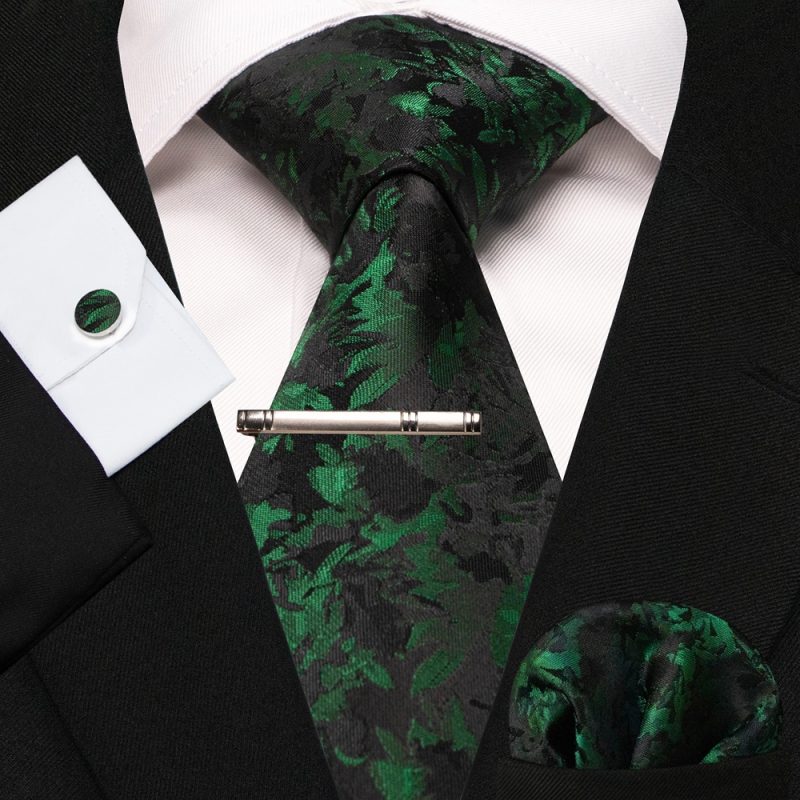 8cm Silk Mens Ties Green Black Ties plaid stripe NeckTie Pocket Square Cufflinks Tie clips Set Men's Wedding business Party Tie - Image 21