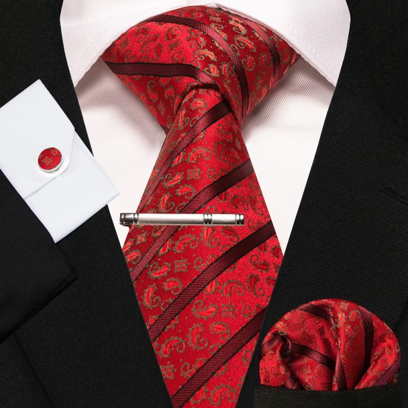 8cm Silk Mens Ties Green Black Ties plaid stripe NeckTie Pocket Square Cufflinks Tie clips Set Men's Wedding business Party Tie - Image 23