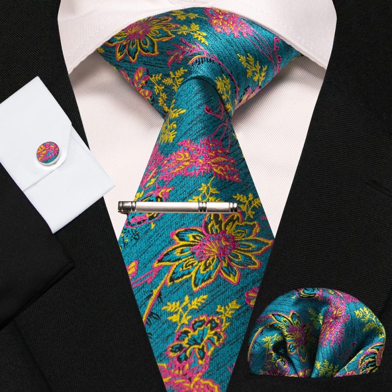 8cm Silk Mens Ties Green Black Ties plaid stripe NeckTie Pocket Square Cufflinks Tie clips Set Men's Wedding business Party Tie - Image 24