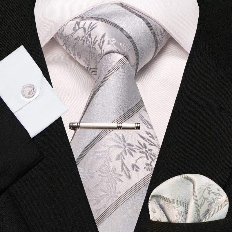 8cm Silk Mens Ties Green Black Ties plaid stripe NeckTie Pocket Square Cufflinks Tie clips Set Men's Wedding business Party Tie - Image 25