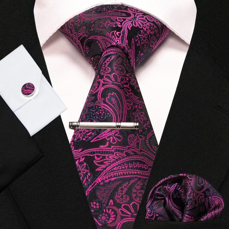 8cm Silk Mens Ties Green Black Ties plaid stripe NeckTie Pocket Square Cufflinks Tie clips Set Men's Wedding business Party Tie - Image 26
