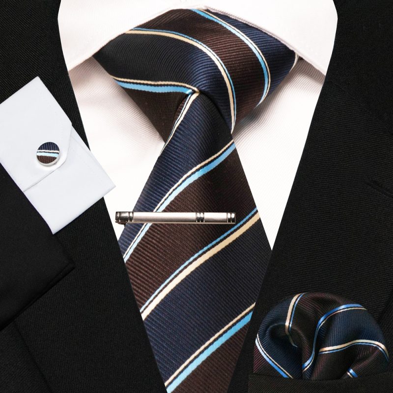 8cm Silk Mens Ties Green Black Ties plaid stripe NeckTie Pocket Square Cufflinks Tie clips Set Men's Wedding business Party Tie - Image 28