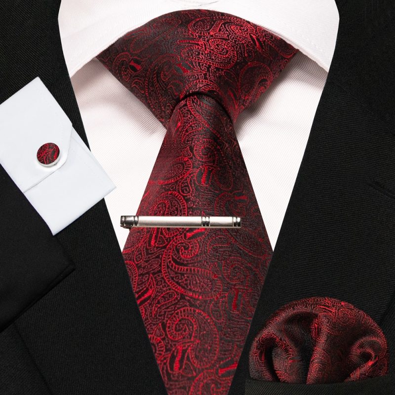 8cm Silk Mens Ties Green Black Ties plaid stripe NeckTie Pocket Square Cufflinks Tie clips Set Men's Wedding business Party Tie - Image 30