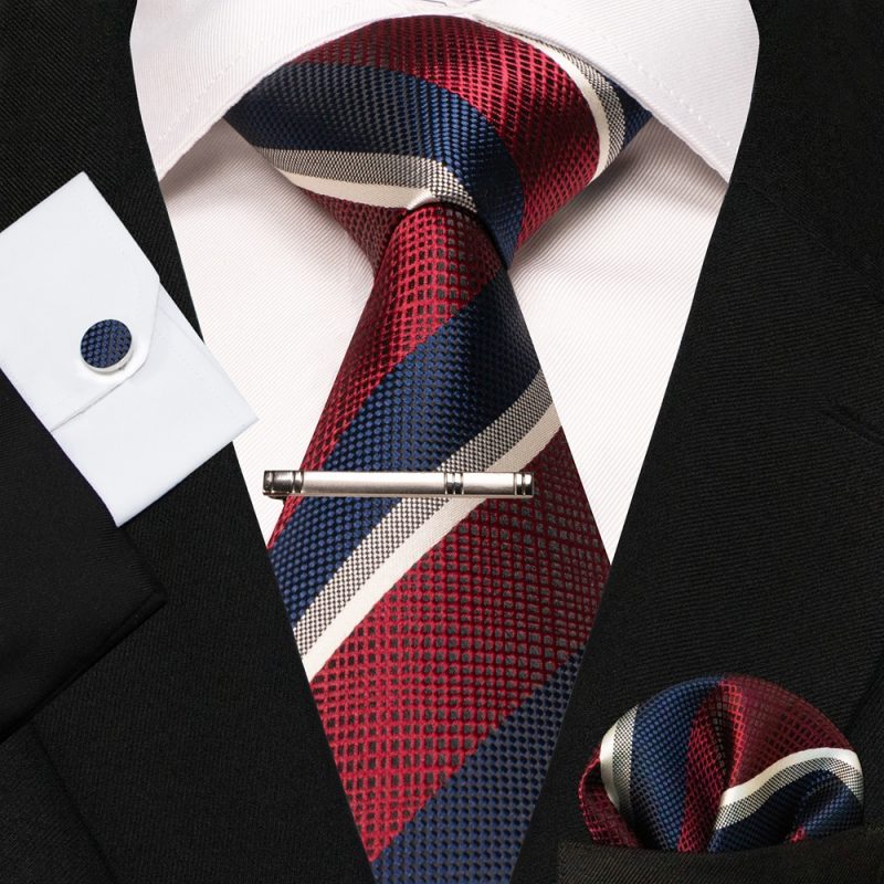 8cm Silk Mens Ties Green Black Ties plaid stripe NeckTie Pocket Square Cufflinks Tie clips Set Men's Wedding business Party Tie - Image 32