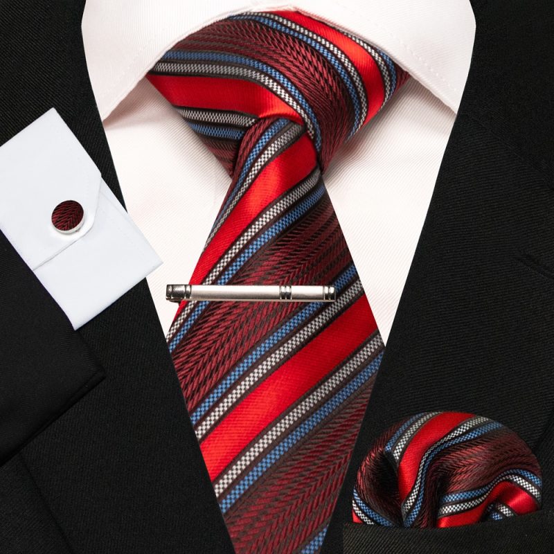 8cm Silk Mens Ties Green Black Ties plaid stripe NeckTie Pocket Square Cufflinks Tie clips Set Men's Wedding business Party Tie - Image 33