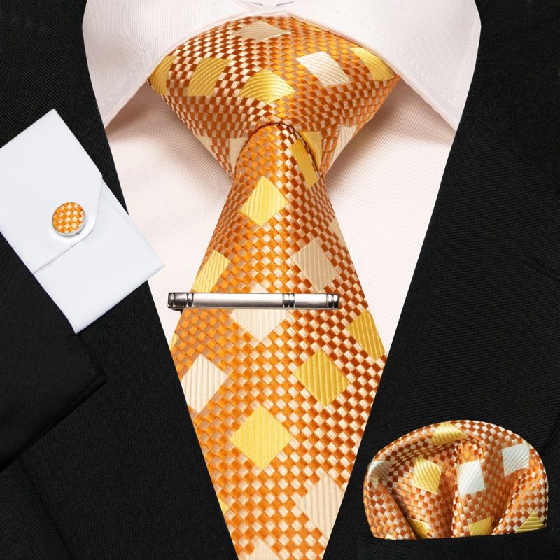 8cm Silk Mens Ties Green Black Ties plaid stripe NeckTie Pocket Square Cufflinks Tie clips Set Men's Wedding business Party Tie - Image 34