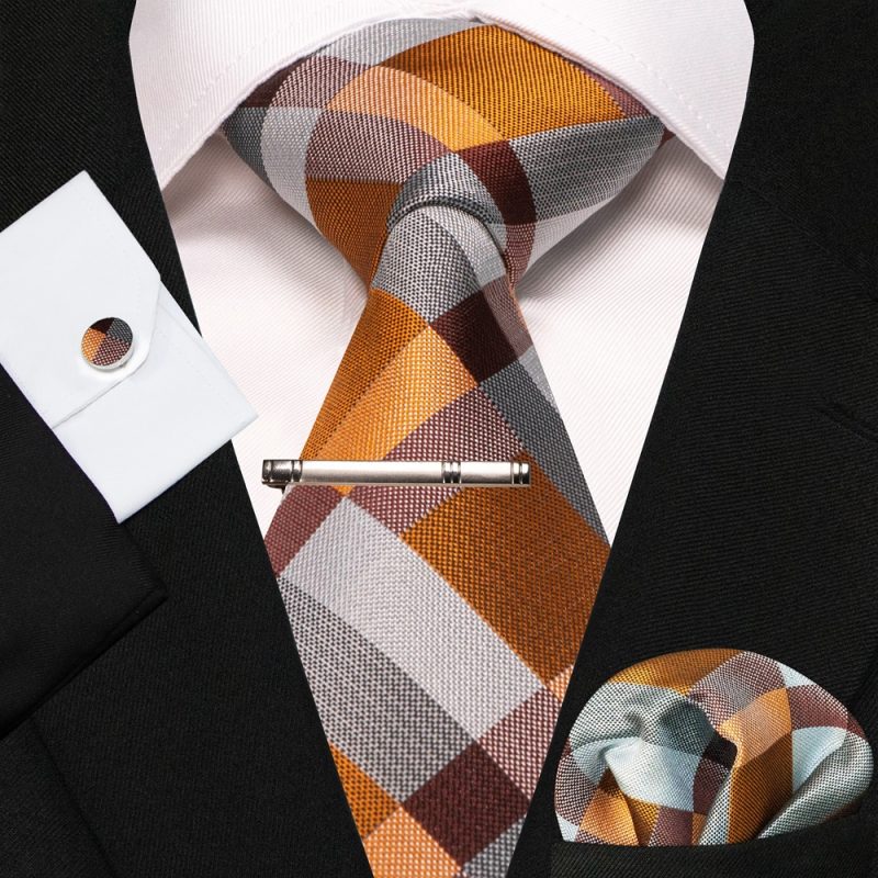 8cm Silk Mens Ties Green Black Ties plaid stripe NeckTie Pocket Square Cufflinks Tie clips Set Men's Wedding business Party Tie - Image 35