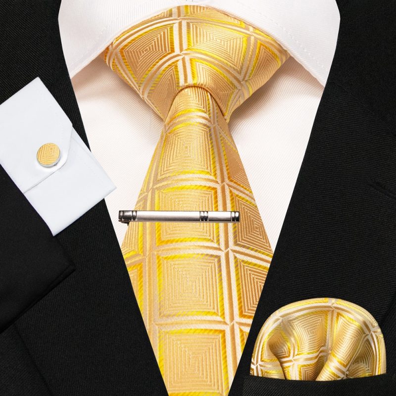 8cm Silk Mens Ties Green Black Ties plaid stripe NeckTie Pocket Square Cufflinks Tie clips Set Men's Wedding business Party Tie - Image 37