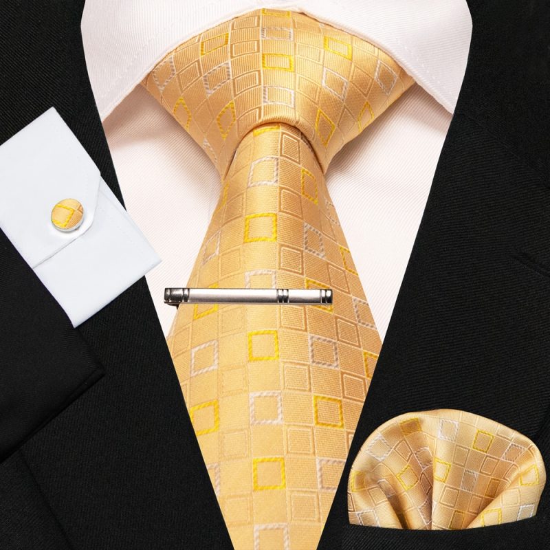 8cm Silk Mens Ties Green Black Ties plaid stripe NeckTie Pocket Square Cufflinks Tie clips Set Men's Wedding business Party Tie - Image 39