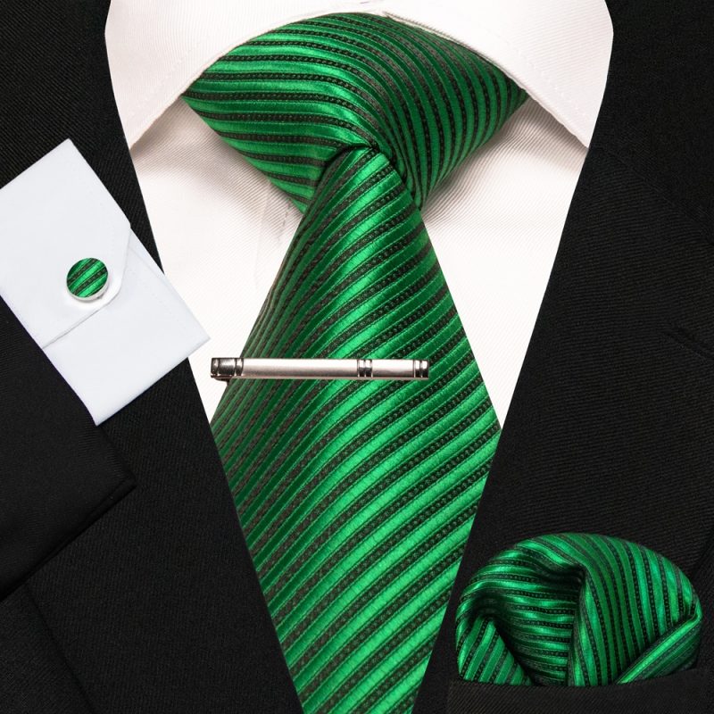 8cm Silk Mens Ties Green Black Ties plaid stripe NeckTie Pocket Square Cufflinks Tie clips Set Men's Wedding business Party Tie - Image 40