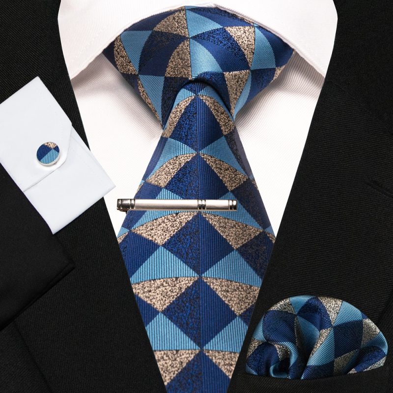 8cm Silk Mens Ties Green Black Ties plaid stripe NeckTie Pocket Square Cufflinks Tie clips Set Men's Wedding business Party Tie - Image 41