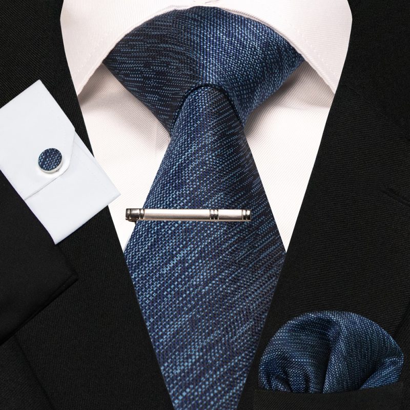 8cm Silk Mens Ties Green Black Ties plaid stripe NeckTie Pocket Square Cufflinks Tie clips Set Men's Wedding business Party Tie - Image 42