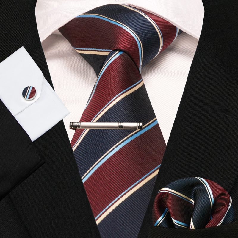 8cm Silk Mens Ties Green Black Ties plaid stripe NeckTie Pocket Square Cufflinks Tie clips Set Men's Wedding business Party Tie - Image 44