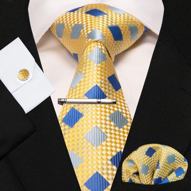 8cm Silk Mens Ties Green Black Ties plaid stripe NeckTie Pocket Square Cufflinks Tie clips Set Men's Wedding business Party Tie - Image 45