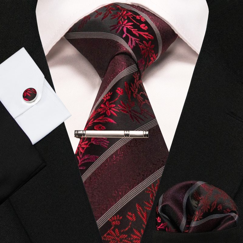 8cm Silk Mens Ties Green Black Ties plaid stripe NeckTie Pocket Square Cufflinks Tie clips Set Men's Wedding business Party Tie - Image 49