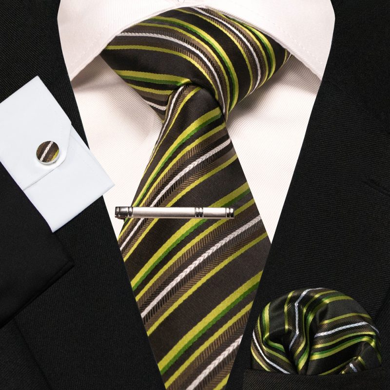 8cm Silk Mens Ties Green Black Ties plaid stripe NeckTie Pocket Square Cufflinks Tie clips Set Men's Wedding business Party Tie - Image 51
