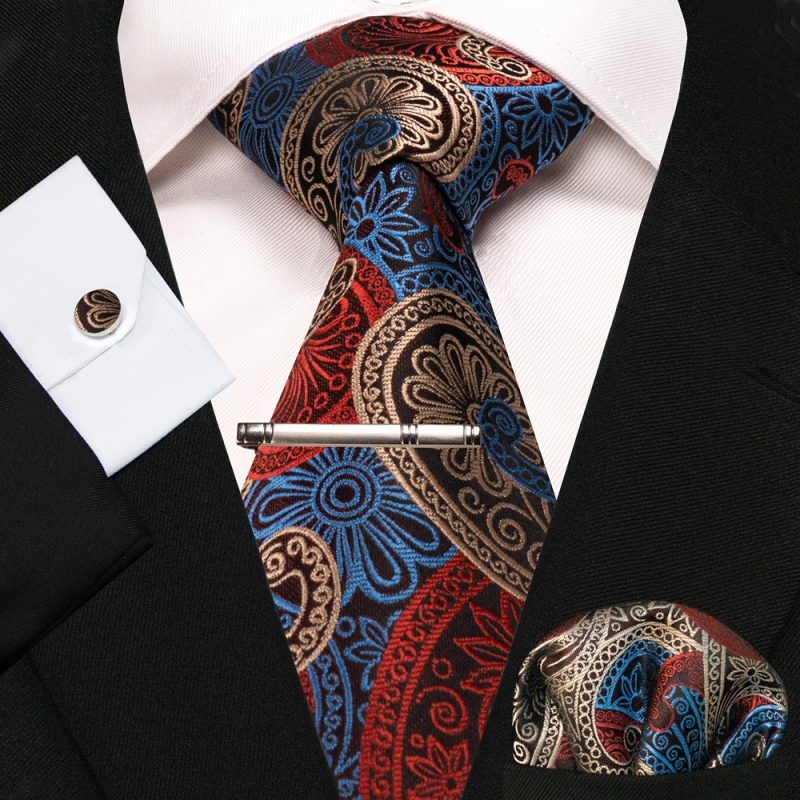 8cm Silk Mens Ties Green Black Ties plaid stripe NeckTie Pocket Square Cufflinks Tie clips Set Men's Wedding business Party Tie - Image 52