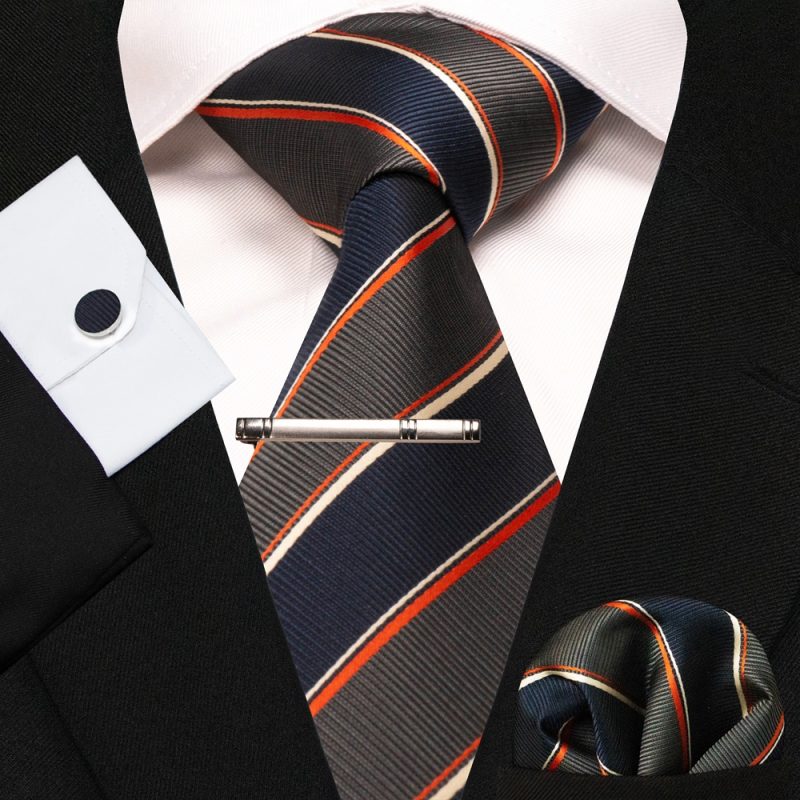 8cm Silk Mens Ties Green Black Ties plaid stripe NeckTie Pocket Square Cufflinks Tie clips Set Men's Wedding business Party Tie - Image 53