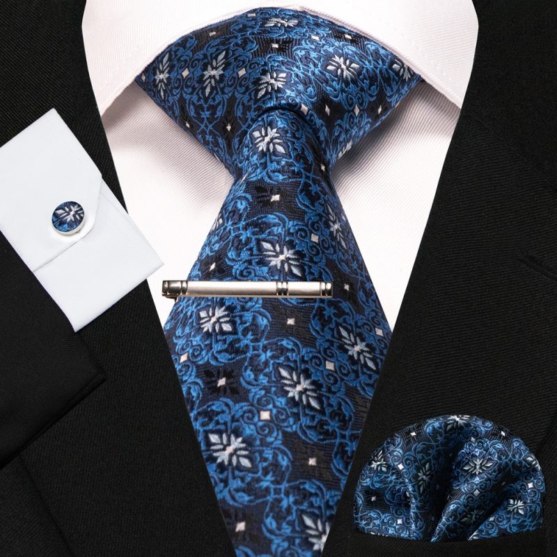 8cm Silk Mens Ties Green Black Ties plaid stripe NeckTie Pocket Square Cufflinks Tie clips Set Men's Wedding business Party Tie - Image 54