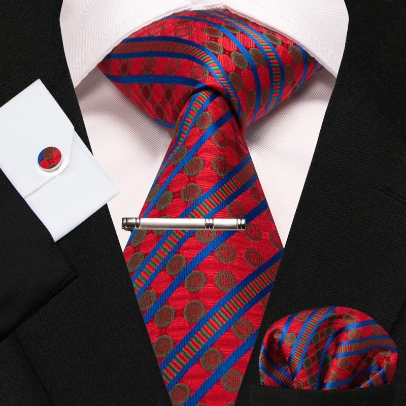 8cm Silk Mens Ties Green Black Ties plaid stripe NeckTie Pocket Square Cufflinks Tie clips Set Men's Wedding business Party Tie - Image 56