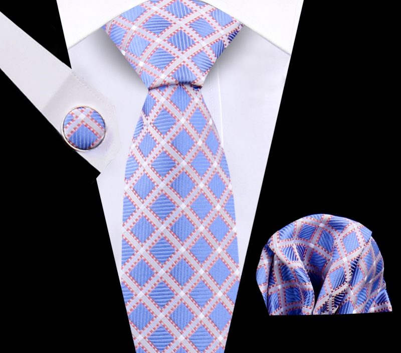 Luxury Plaid Tie For Mens Necktie Handkerchief Pocket Square Cufflinks Set Jacquard Woven Ties Wedding Business Accessories - Image 3