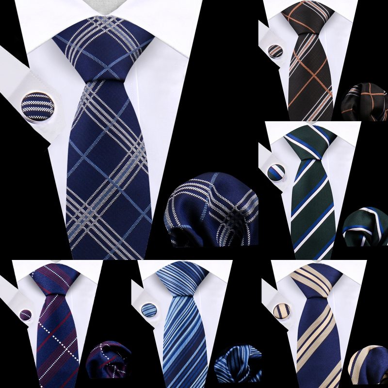 Luxury Plaid Tie For Mens Necktie Handkerchief Pocket Square Cufflinks Set Jacquard Woven Ties Wedding Business Accessories - Image 6