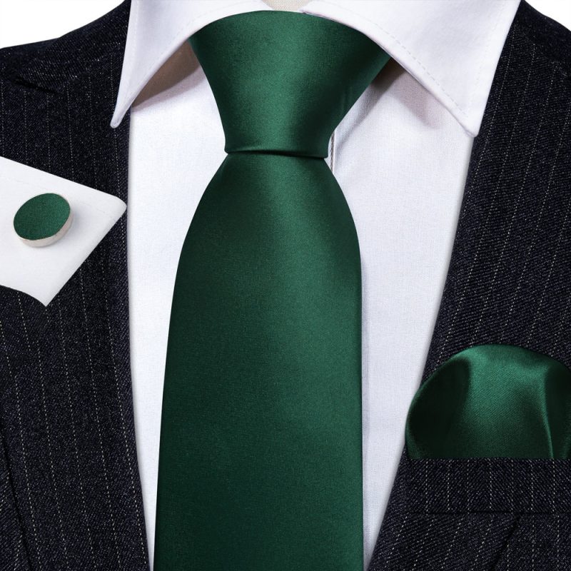Dark Green Silk Solid Men Ties With Pocket Square Cufflinks Set Elegant Woven High Quality Suit Necktie Wedding Party Barry.Wang - Image 3