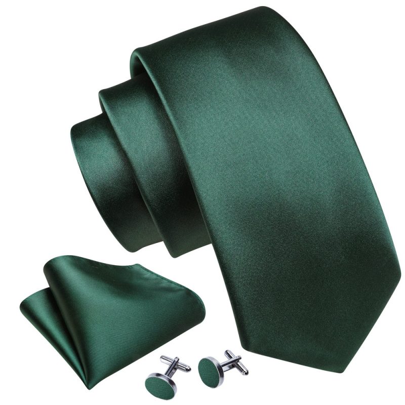 Dark Green Silk Solid Men Ties With Pocket Square Cufflinks Set Elegant Woven High Quality Suit Necktie Wedding Party Barry.Wang - Image 4
