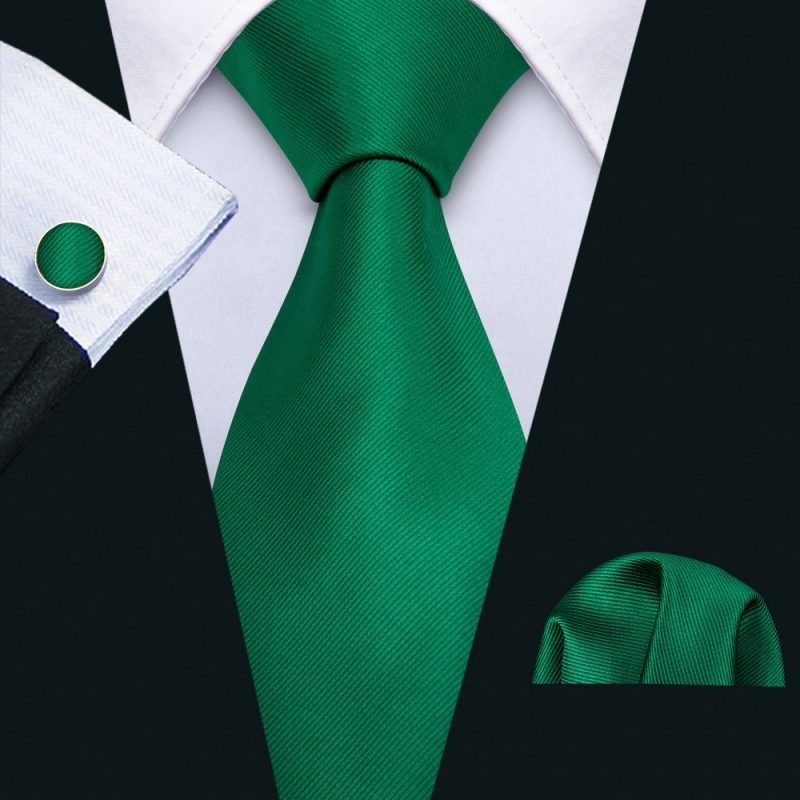 Dark Green Silk Solid Men Ties With Pocket Square Cufflinks Set Elegant Woven High Quality Suit Necktie Wedding Party Barry.Wang - Image 7
