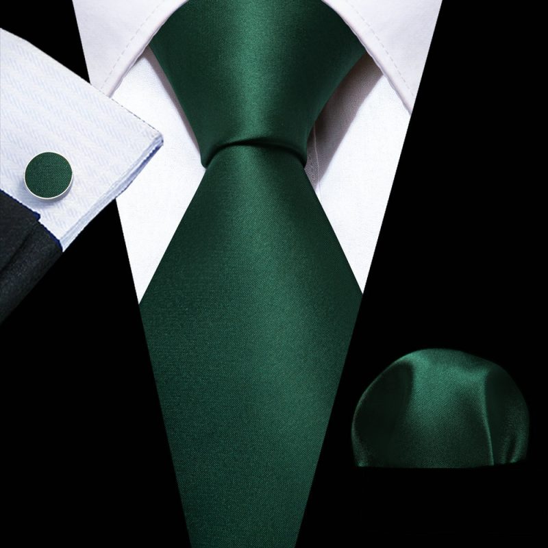 Dark Green Silk Solid Men Ties With Pocket Square Cufflinks Set Elegant Woven High Quality Suit Necktie Wedding Party Barry.Wang - Image 8