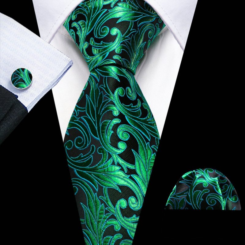 Dark Green Silk Solid Men Ties With Pocket Square Cufflinks Set Elegant Woven High Quality Suit Necktie Wedding Party Barry.Wang - Image 9