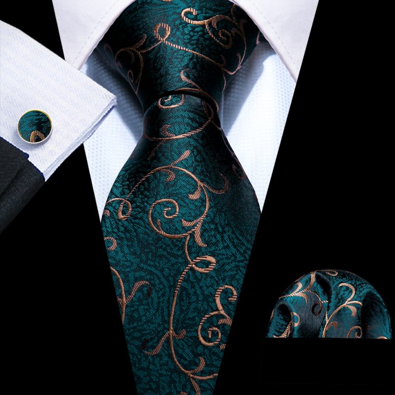 Dark Green Silk Solid Men Ties With Pocket Square Cufflinks Set Elegant Woven High Quality Suit Necktie Wedding Party Barry.Wang - Image 10
