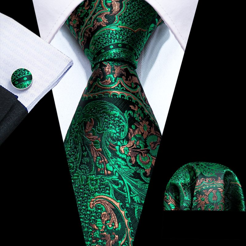 Dark Green Silk Solid Men Ties With Pocket Square Cufflinks Set Elegant Woven High Quality Suit Necktie Wedding Party Barry.Wang - Image 12