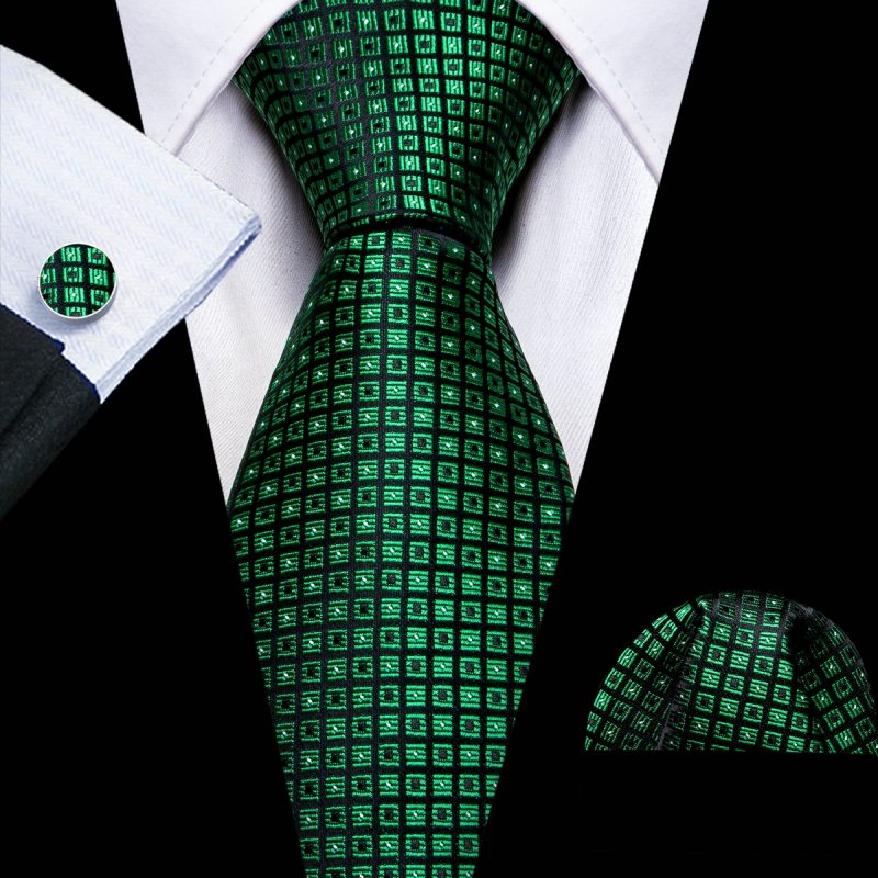 Dark Green Silk Solid Men Ties With Pocket Square Cufflinks Set Elegant Woven High Quality Suit Necktie Wedding Party Barry.Wang - Image 13