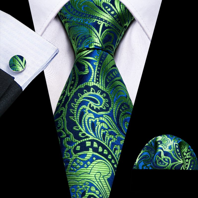 Dark Green Silk Solid Men Ties With Pocket Square Cufflinks Set Elegant Woven High Quality Suit Necktie Wedding Party Barry.Wang - Image 14
