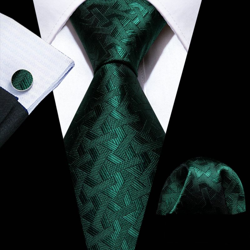 Dark Green Silk Solid Men Ties With Pocket Square Cufflinks Set Elegant Woven High Quality Suit Necktie Wedding Party Barry.Wang - Image 16