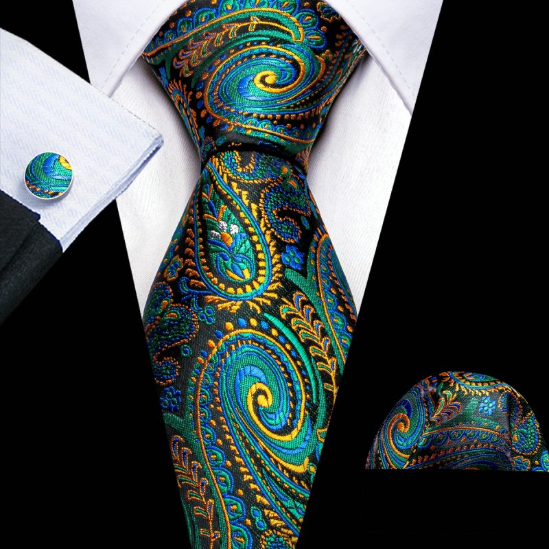 Dark Green Silk Solid Men Ties With Pocket Square Cufflinks Set Elegant Woven High Quality Suit Necktie Wedding Party Barry.Wang - Image 19
