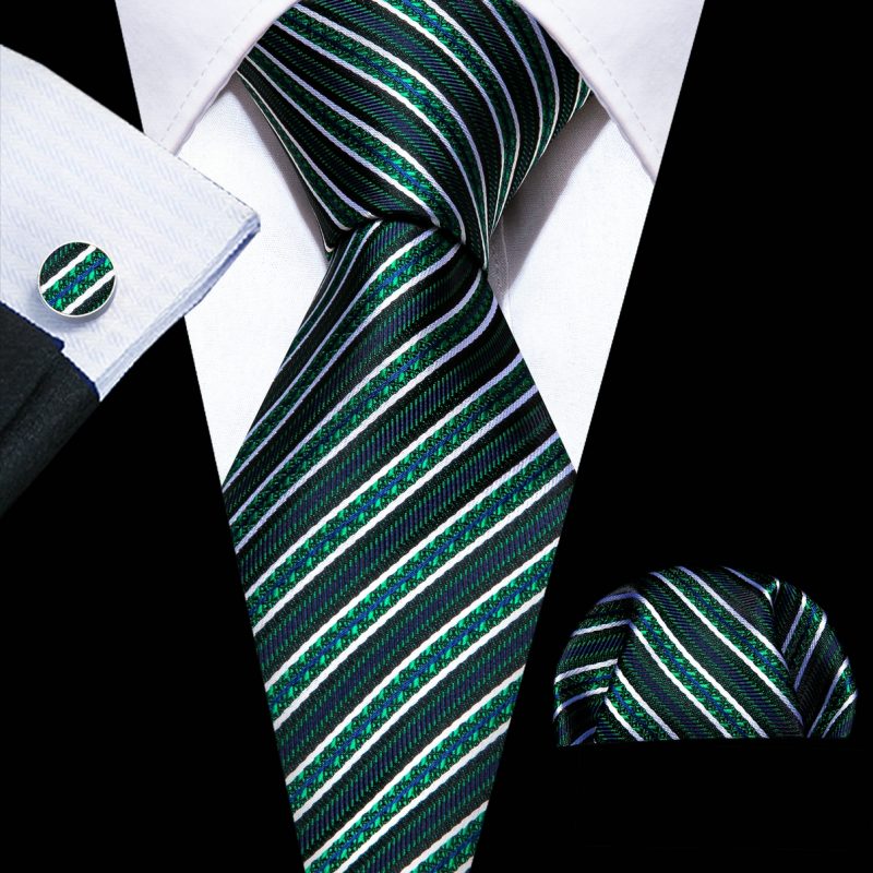 Dark Green Silk Solid Men Ties With Pocket Square Cufflinks Set Elegant Woven High Quality Suit Necktie Wedding Party Barry.Wang - Image 24