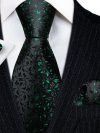 Luxury Silk Mens Ties Set Black Green Leaves Floral Neck Tie Handkerchief Cufflinks Set Wedding Business Party Barry·Wang 5938