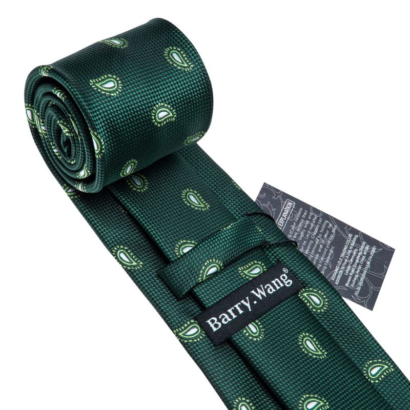 Luxury Silk Mens Ties Set Black Green Leaves Floral Neck Tie Handkerchief Cufflinks Set Wedding Business Party Barry·Wang 5938 - Image 5