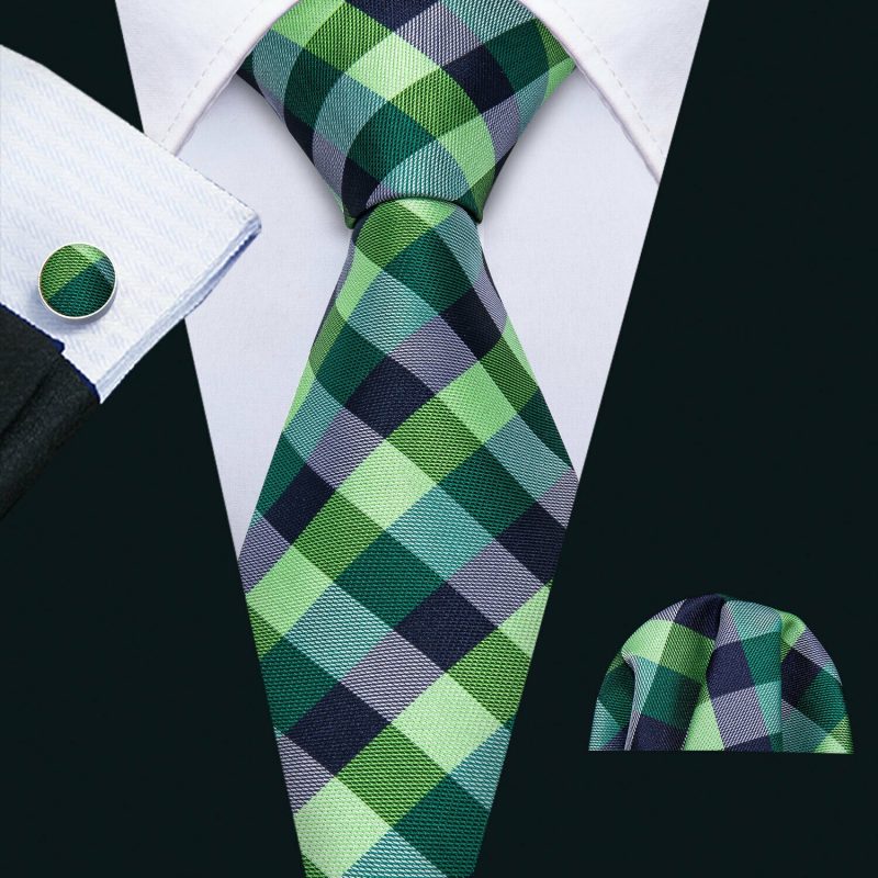 Luxury Silk Mens Ties Set Black Green Leaves Floral Neck Tie Handkerchief Cufflinks Set Wedding Business Party Barry·Wang 5938 - Image 7