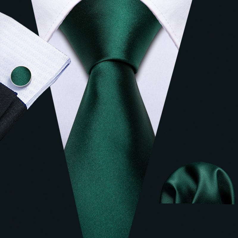 Luxury Silk Mens Ties Set Black Green Leaves Floral Neck Tie Handkerchief Cufflinks Set Wedding Business Party Barry·Wang 5938 - Image 10