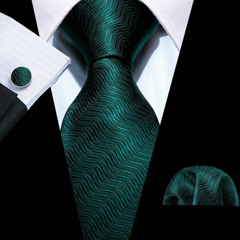Luxury Silk Mens Ties Set Black Green Leaves Floral Neck Tie Handkerchief Cufflinks Set Wedding Business Party Barry·Wang 5938 - Image 13