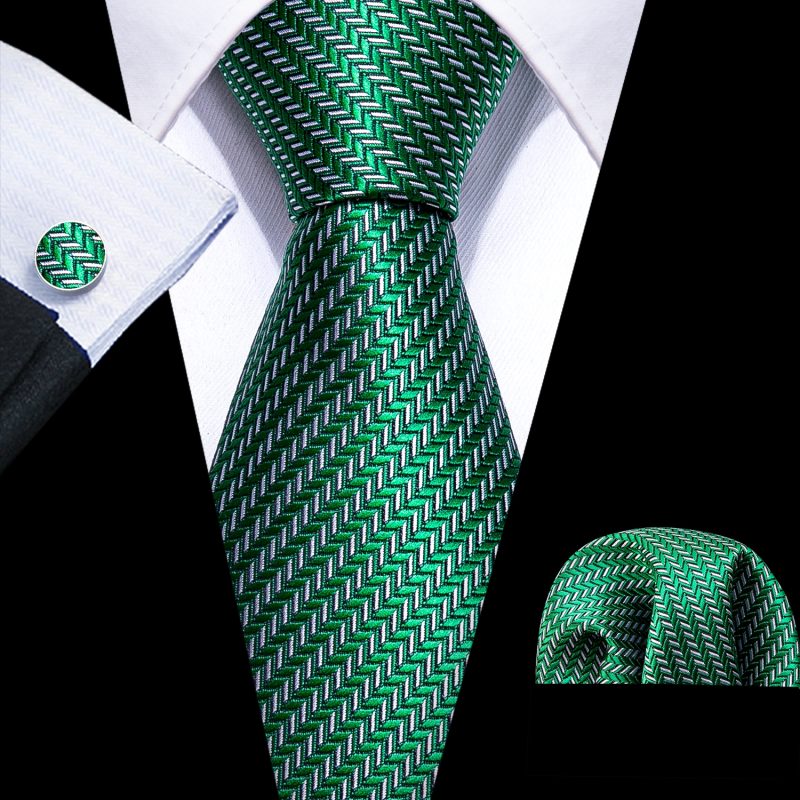 Luxury Silk Mens Ties Set Black Green Leaves Floral Neck Tie Handkerchief Cufflinks Set Wedding Business Party Barry·Wang 5938 - Image 15