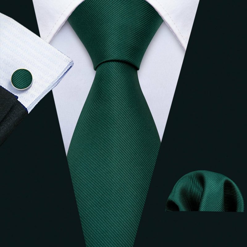 Luxury Silk Mens Ties Set Black Green Leaves Floral Neck Tie Handkerchief Cufflinks Set Wedding Business Party Barry·Wang 5938 - Image 16