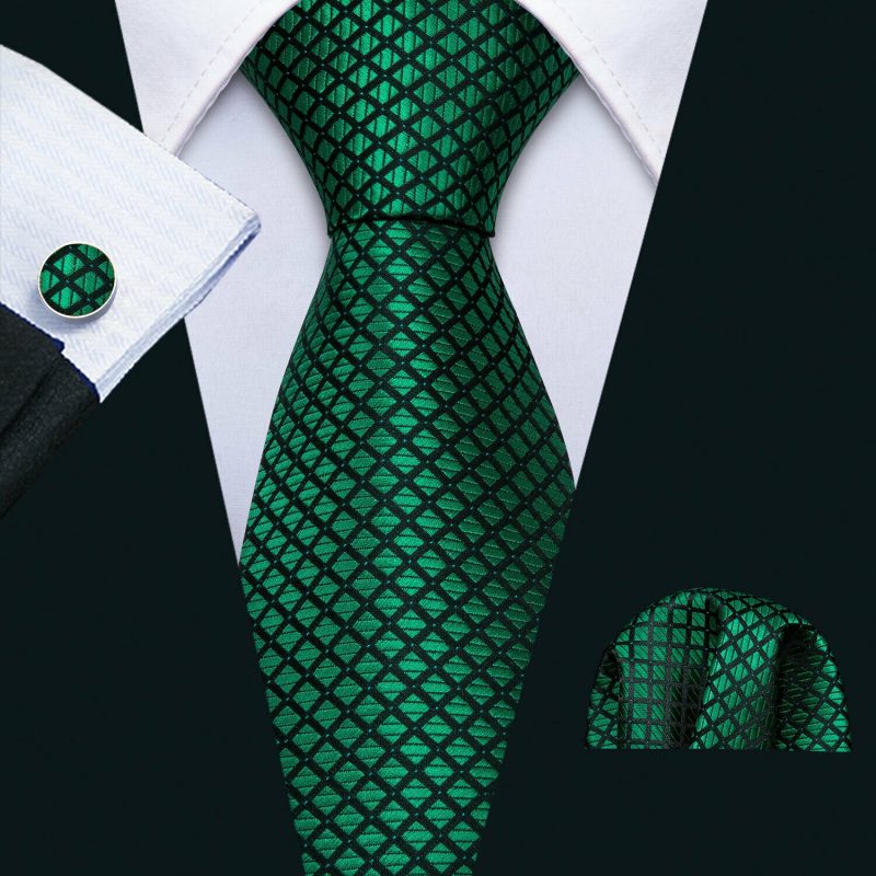 Luxury Silk Mens Ties Set Black Green Leaves Floral Neck Tie Handkerchief Cufflinks Set Wedding Business Party Barry·Wang 5938 - Image 20