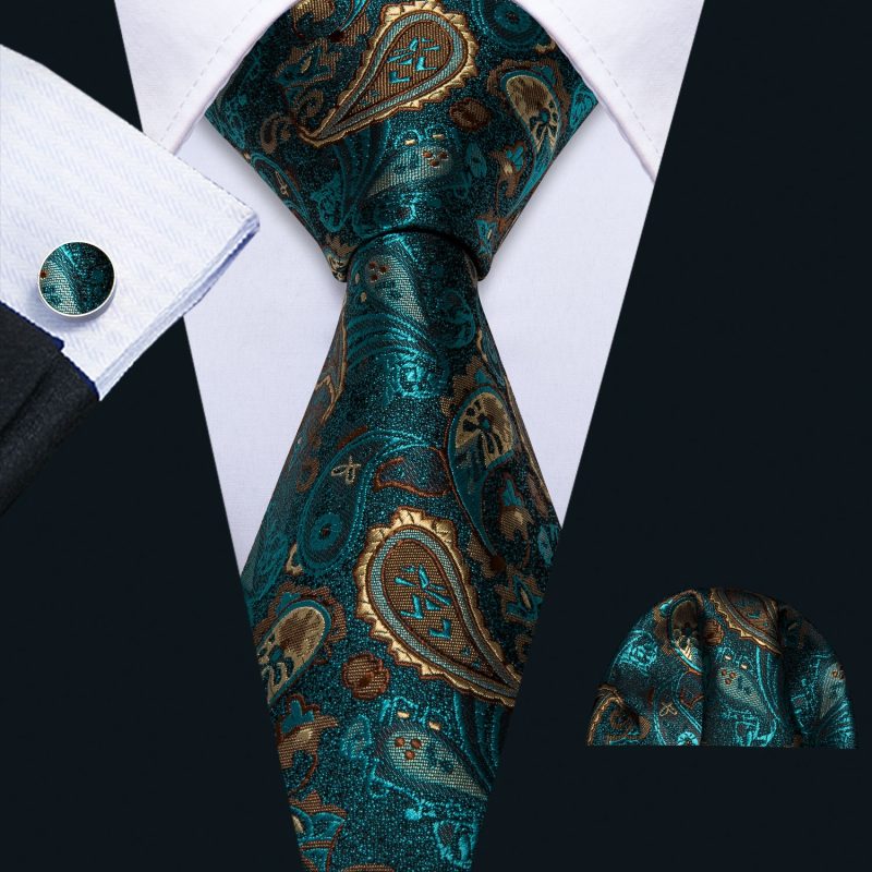 Luxury Silk Mens Ties Set Black Green Leaves Floral Neck Tie Handkerchief Cufflinks Set Wedding Business Party Barry·Wang 5938 - Image 23