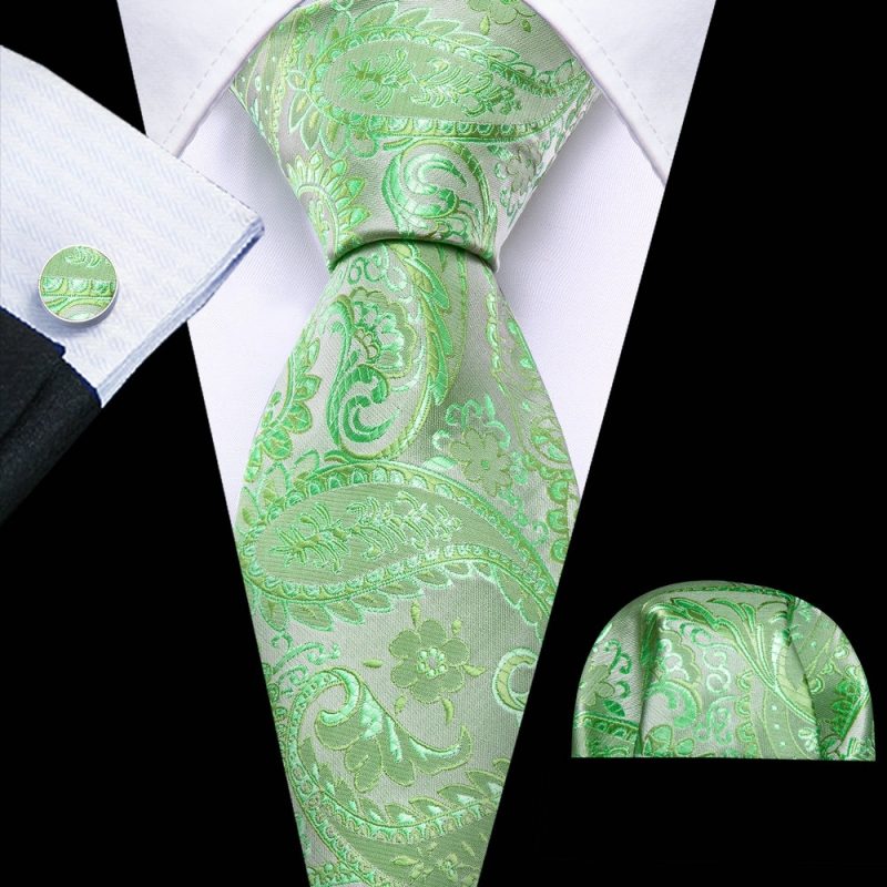 Luxury Silk Mens Ties Set Black Green Leaves Floral Neck Tie Handkerchief Cufflinks Set Wedding Business Party Barry·Wang 5938 - Image 26