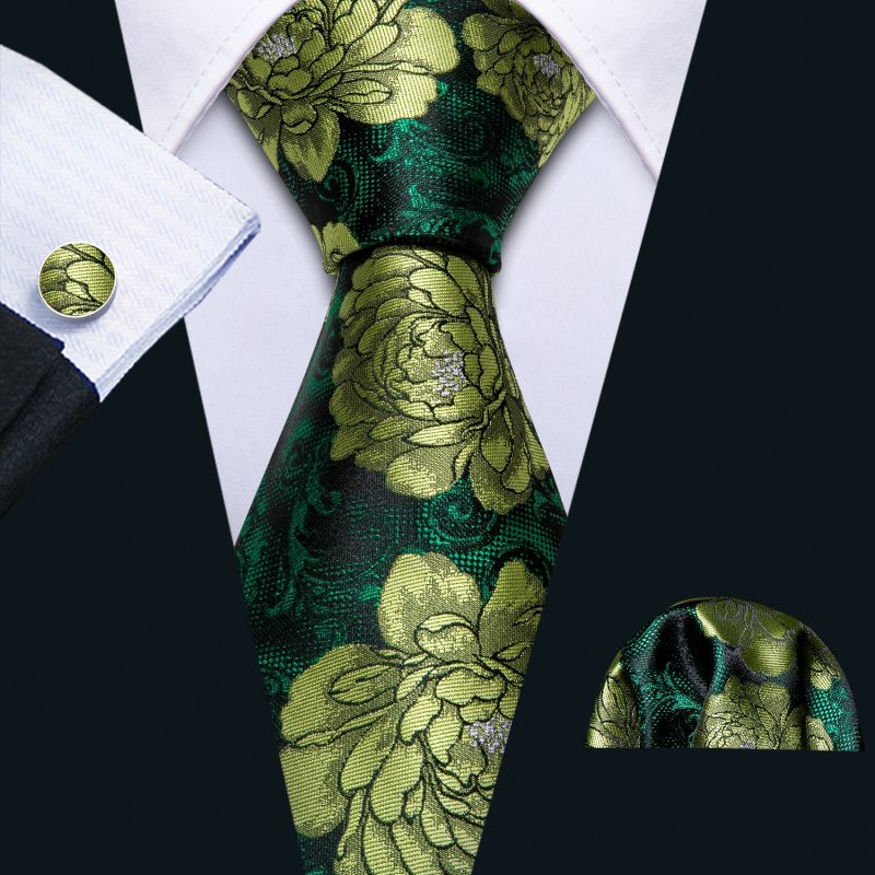 Luxury Silk Mens Ties Set Black Green Leaves Floral Neck Tie Handkerchief Cufflinks Set Wedding Business Party Barry·Wang 5938 - Image 27
